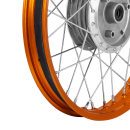 Speichenrad 1,5x16 Zoll Alufelge orange eloxiert und poliert + Edelstahlspeichen