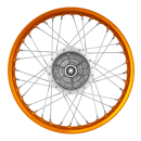 Speichenrad 1,6x16 Zoll Alufelge, orange eloxiert und poliert + Chromspeichen