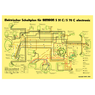 Schaltplan Farbposter (40x57cm) S51C, S70C 6V-Elektronic (elektronische Zündung) (beiseitig Glanzcello, schmutzabweisend)